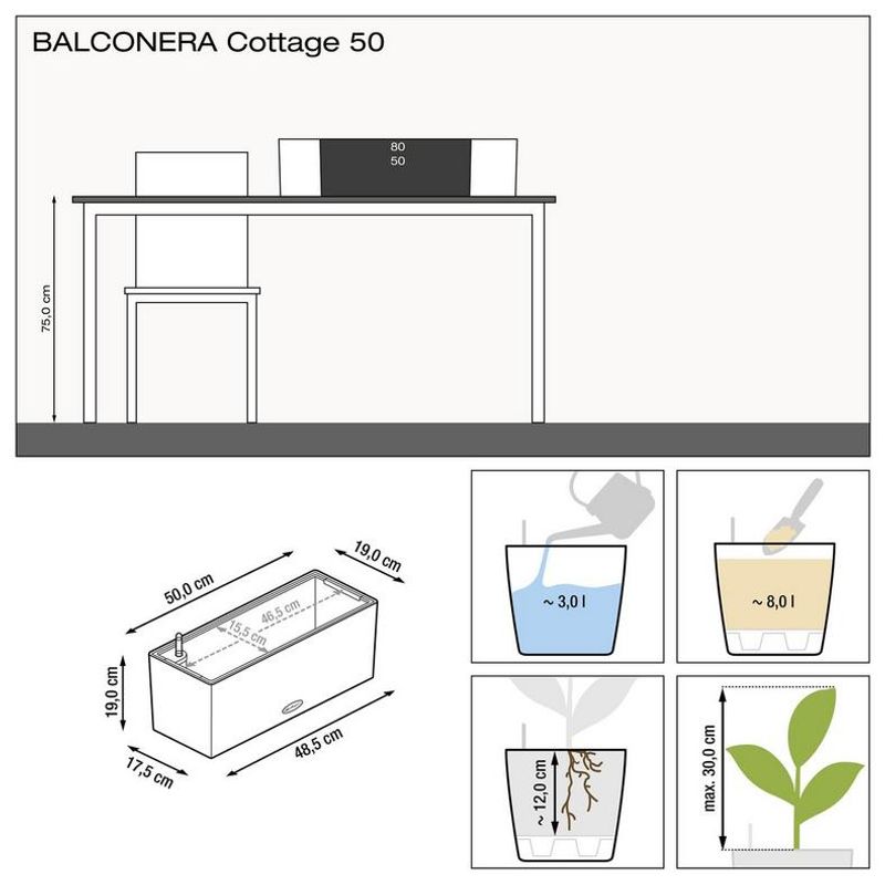 Balconera Cottage 50 'Light Grey', Lechuza Balkongkasse