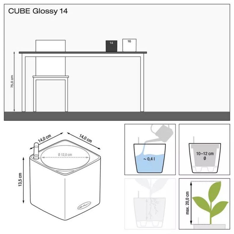 Cube Glossy 14, Lechuza Selvvanningspotte
